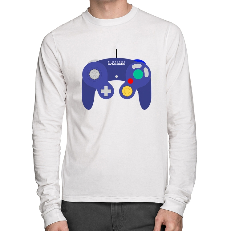 Camiseta Algodão Controle Retrô Vídeo Game Gamepad Manga Longa - Branca