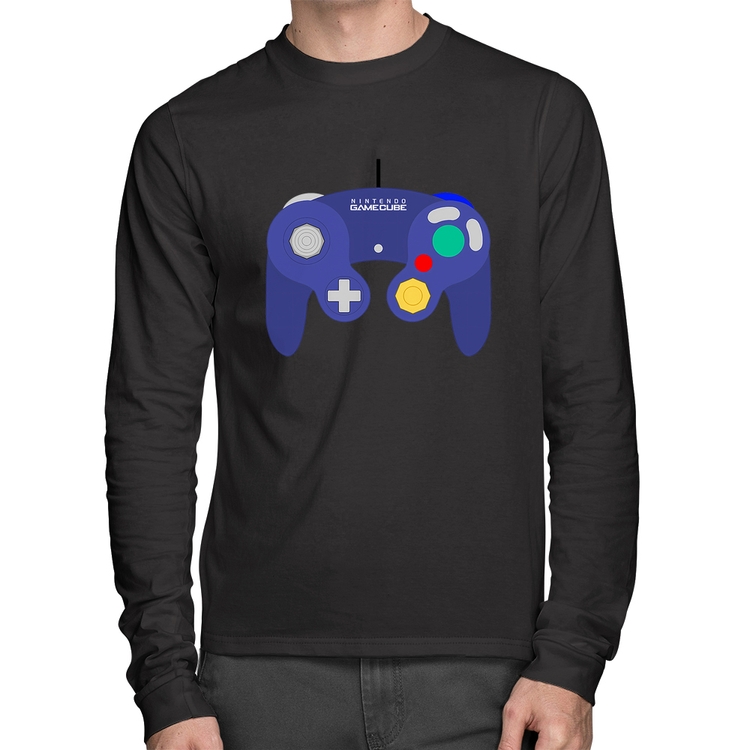 Camiseta Algodão Controle Retrô Vídeo Game Gamepad Manga Longa