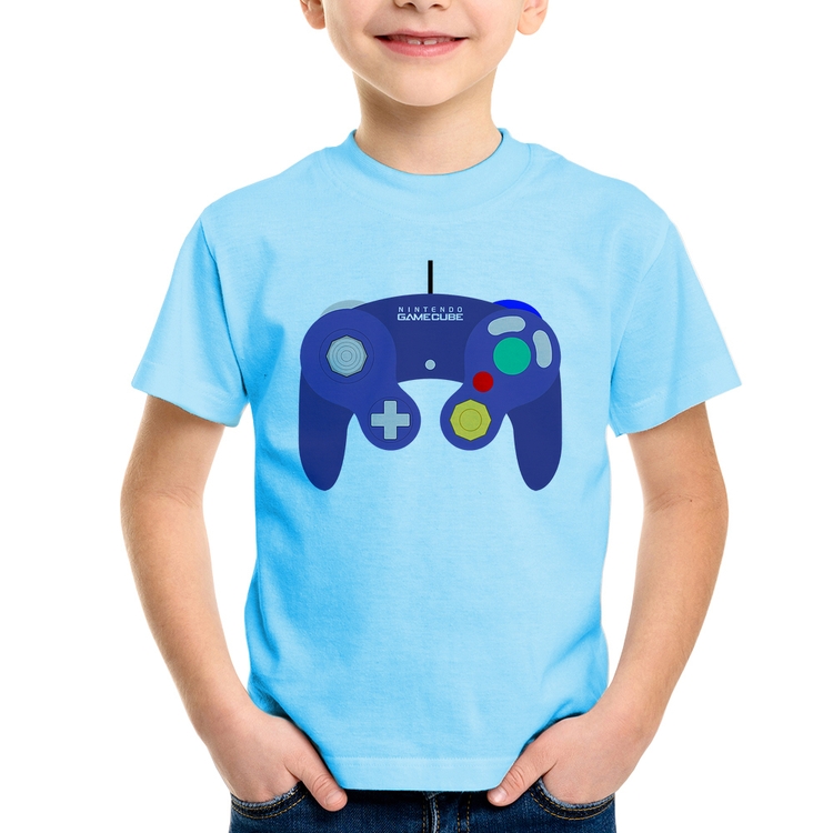 Camiseta Infantil Controle Retrô Vídeo Game Gamepad - Azul Bebê