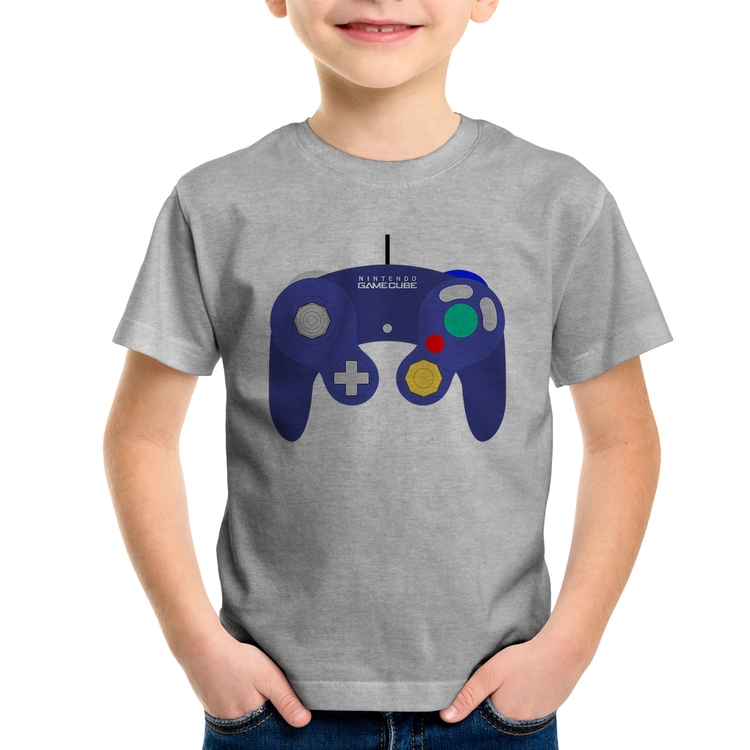 Camiseta Infantil Controle Retrô Vídeo Game Gamepad - Cinza