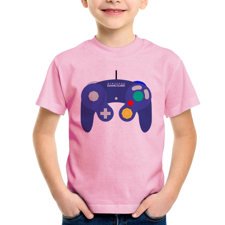 Camiseta Infantil Controle Retrô Vídeo Game Gamepad - Rosa Bebê