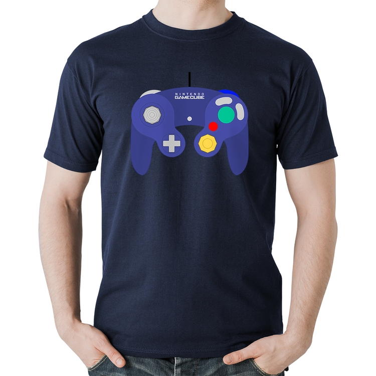 Camiseta Algodão Controle Retrô Vídeo Game Gamepad - Marinho