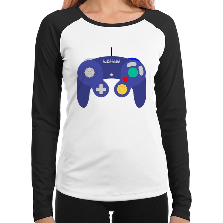 Baby Look Raglan Controle Retrô Vídeo Game Gamepad Manga Longa