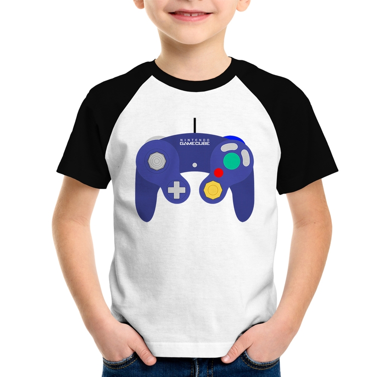 Camiseta Raglan Infantil Controle Retrô Vídeo Game Gamepad