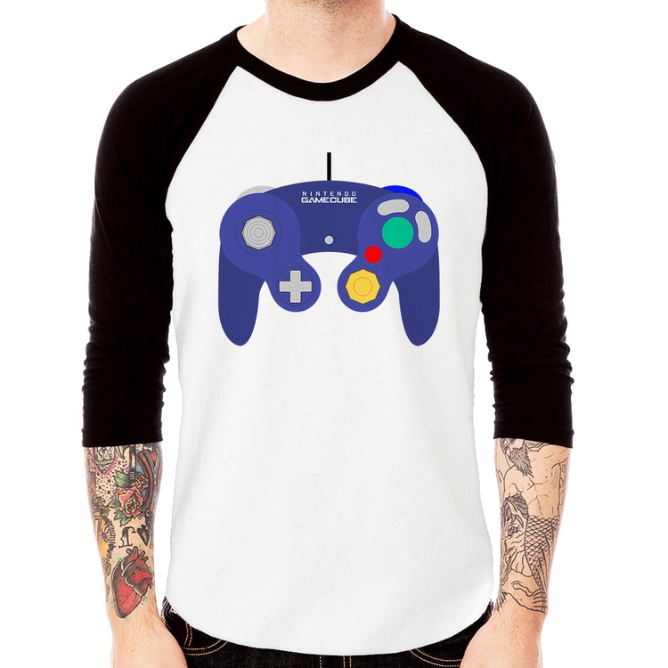 Camiseta Raglan Controle Retrô Vídeo Game Gamepad Manga 3/4