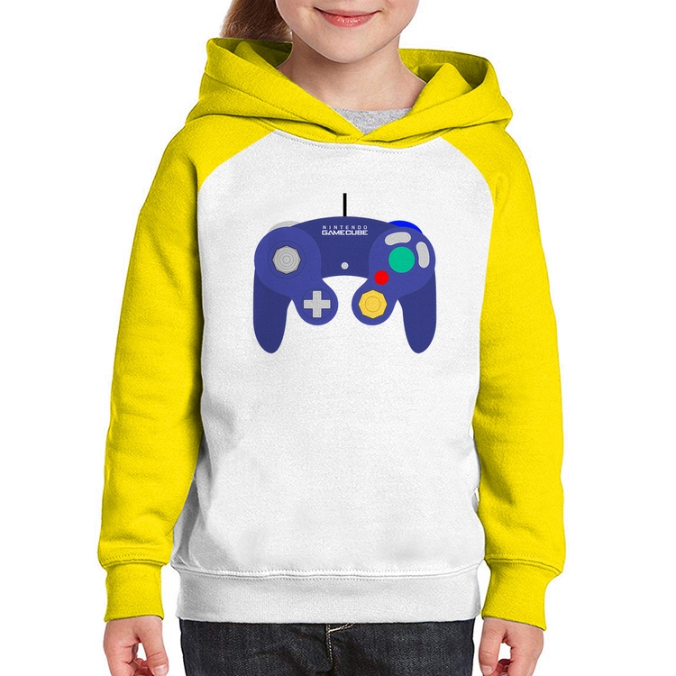 Moletom Infantil Controle Retrô Vídeo Game Gamepad - Branco/Amarelo