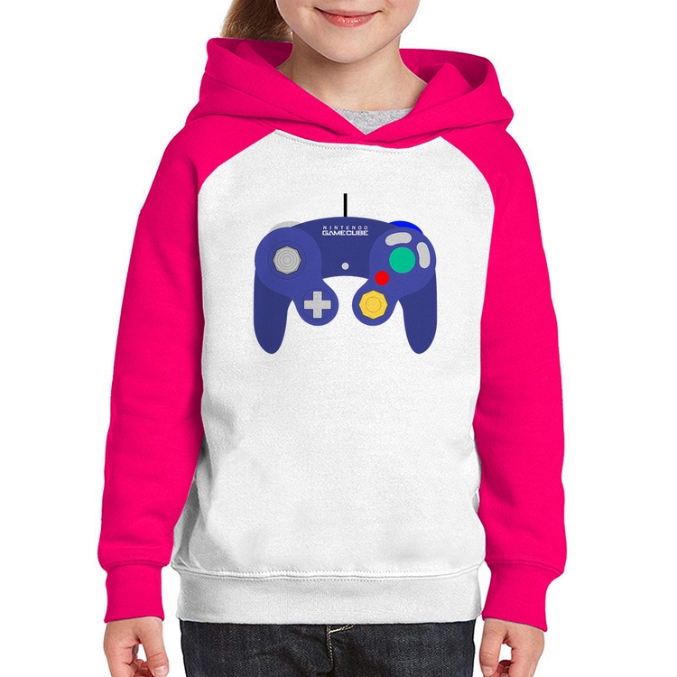 Moletom Infantil Controle Retrô Vídeo Game Gamepad - Branco/Rosa