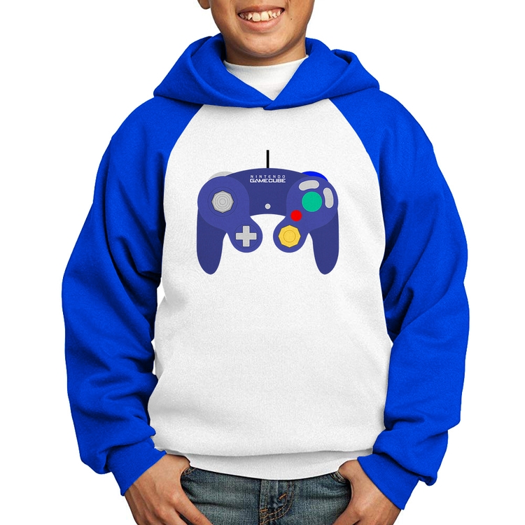 Moletom Infantil Controle Retrô Vídeo Game Gamepad - Branco/Azul