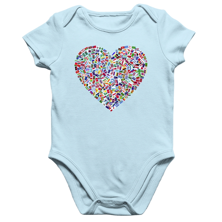 Body Bebê Algodão Coração Bandeiras - Azul Bebê