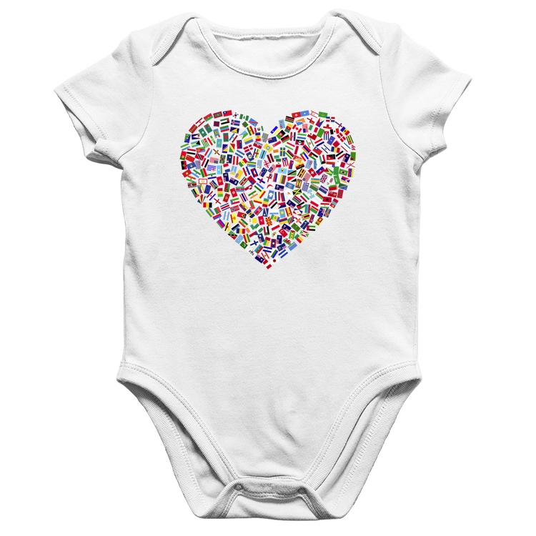Body Bebê Algodão Coração Bandeiras - Branco