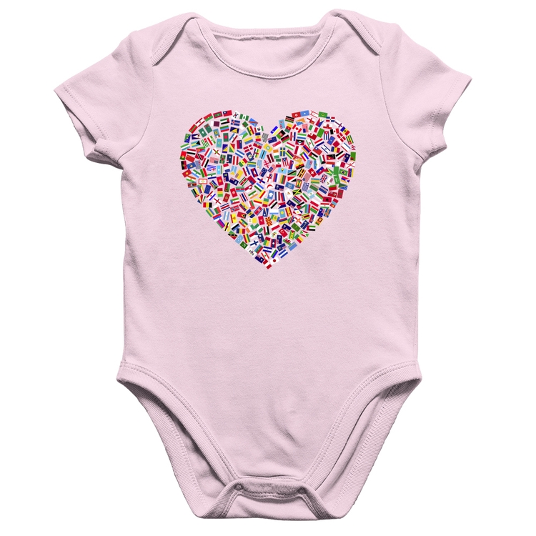 Body Bebê Algodão Coração Bandeiras - Rosa Bebê