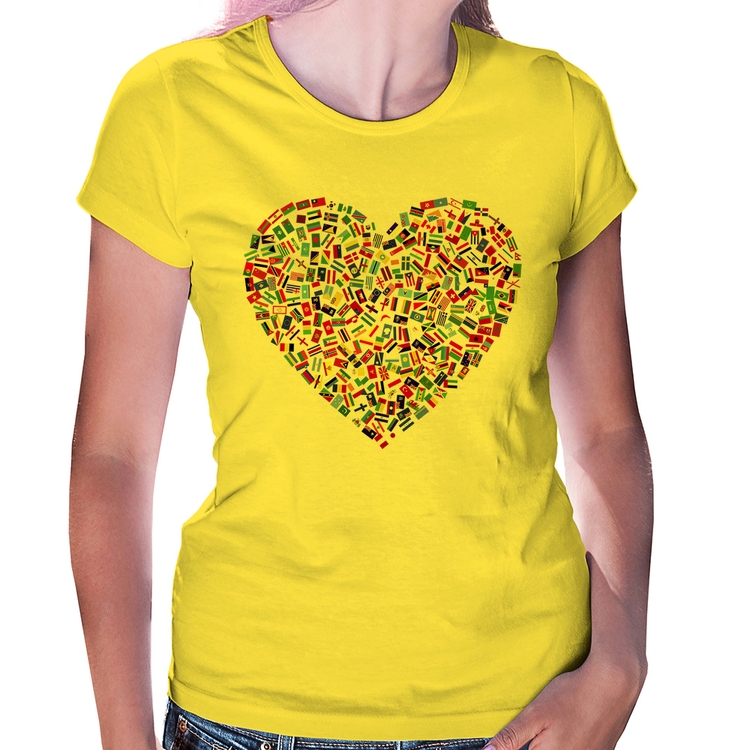 Baby Look Coração Bandeiras - Amarela