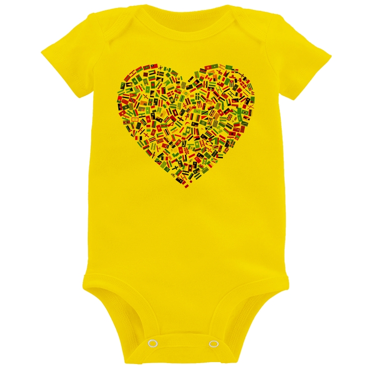 Body Bebê Coração Bandeiras - Amarelo