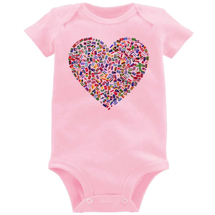 Body Bebê Coração Bandeiras - Rosa Bebê