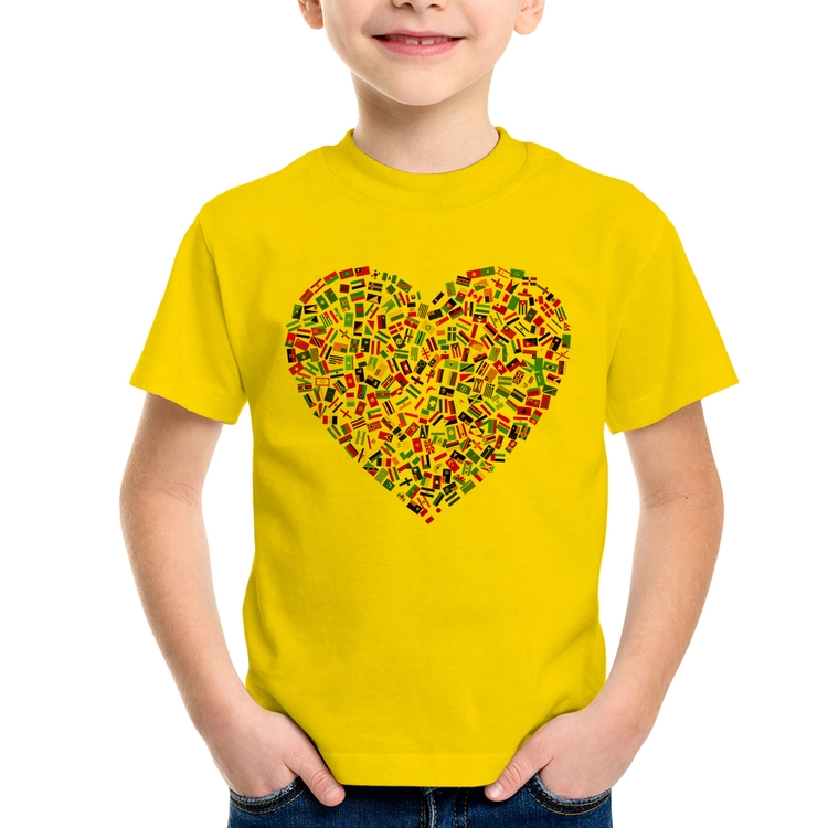 Camiseta Infantil Coração Bandeiras - Amarela