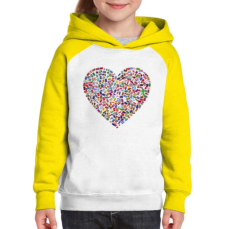 Moletom Infantil Coração Bandeiras - Branco/Amarelo