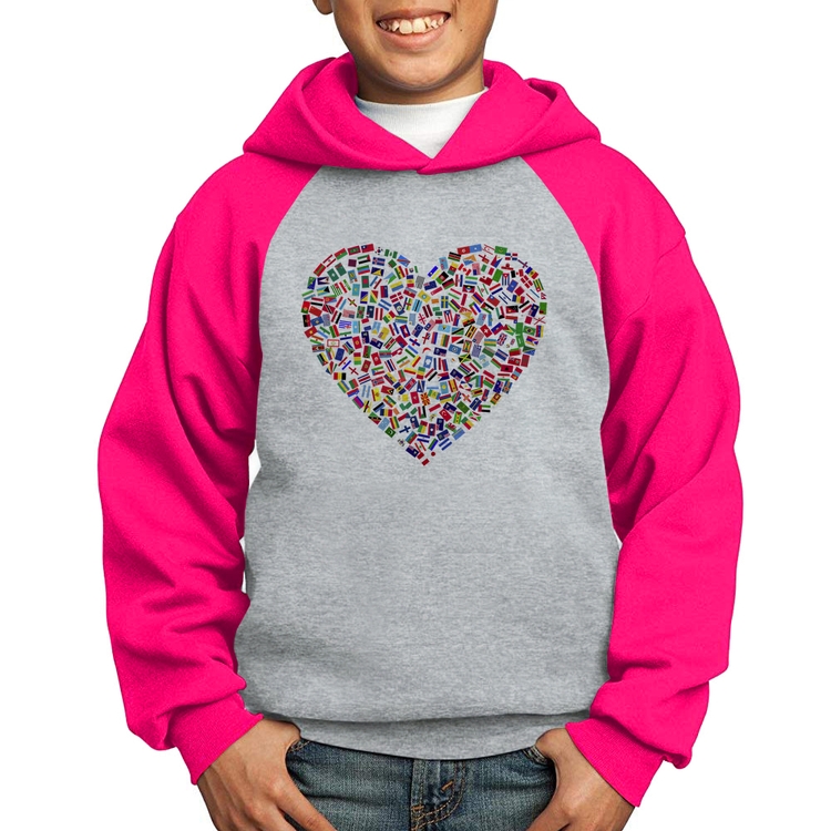 Moletom Infantil Coração Bandeiras - Cinza/Rosa