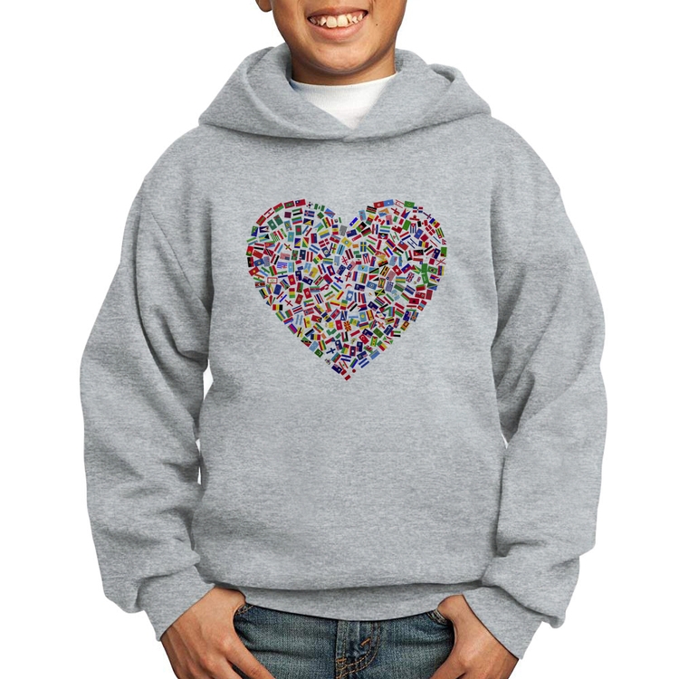Moletom Infantil Coração Bandeiras - Cinza
