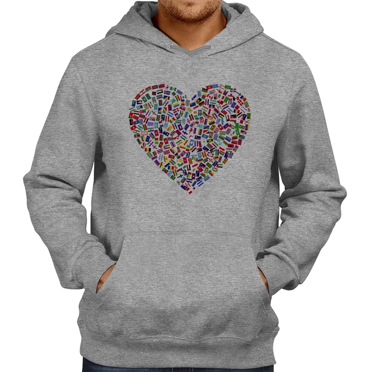 Moletom Coração Bandeiras - Cinza