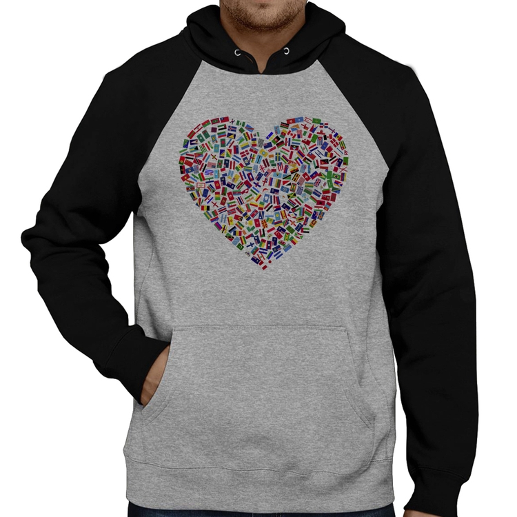 Moletom Coração Bandeiras - Cinza/Preto