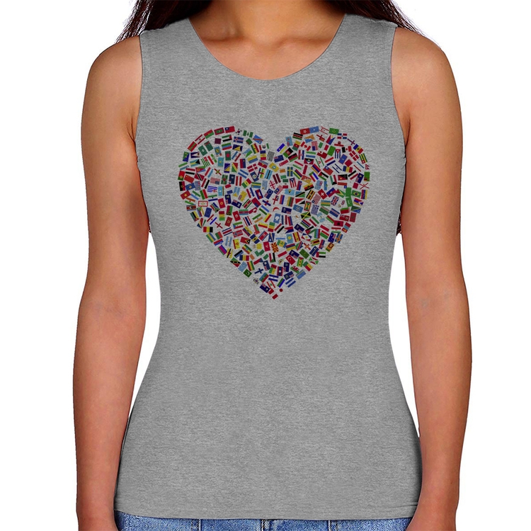 Regata Feminina Coração Bandeiras - Cinza