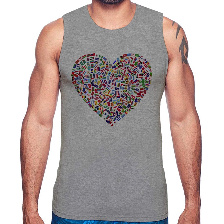 Regata Coração Bandeiras - Cinza