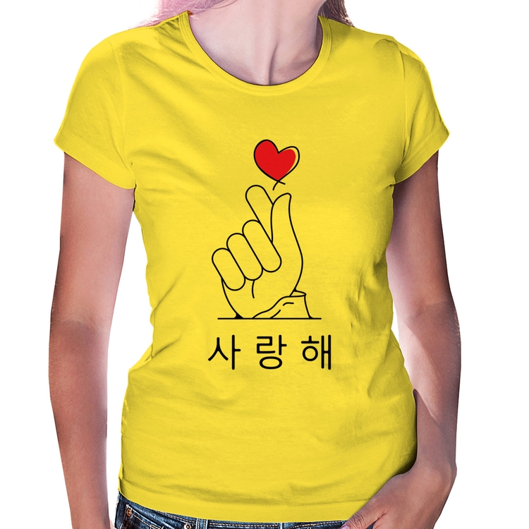 Baby Look Coração coreano (te amo) - Amarela