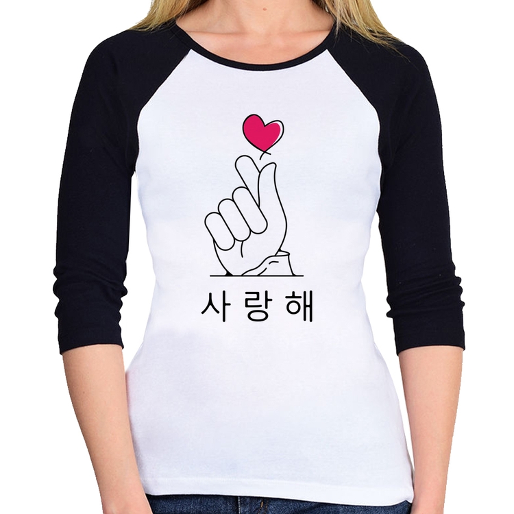 Baby Look Raglan Coração coreano (te amo) Manga 3/4