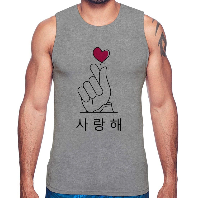 Regata Coração coreano (te amo) - Cinza