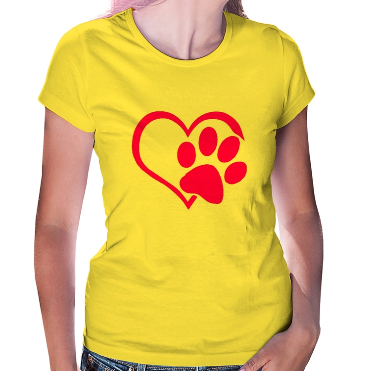 Baby Look Coração Patinha Rosa - Amarela