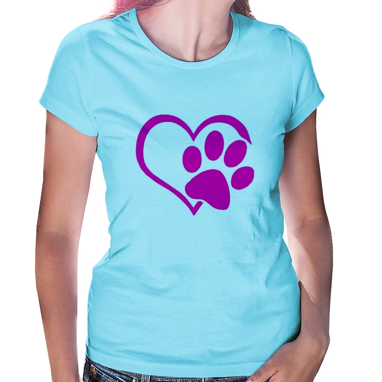 Baby Look Coração Patinha Rosa - Azul Bebê