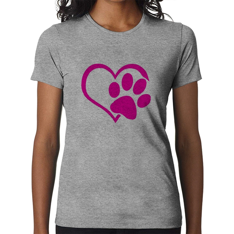 Baby Look Coração Patinha Rosa - Cinza