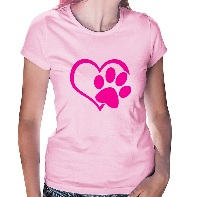 Baby Look Coração Patinha Rosa - Rosa Bebê