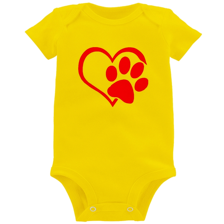 Body Bebê Coração Patinha Rosa - Amarelo