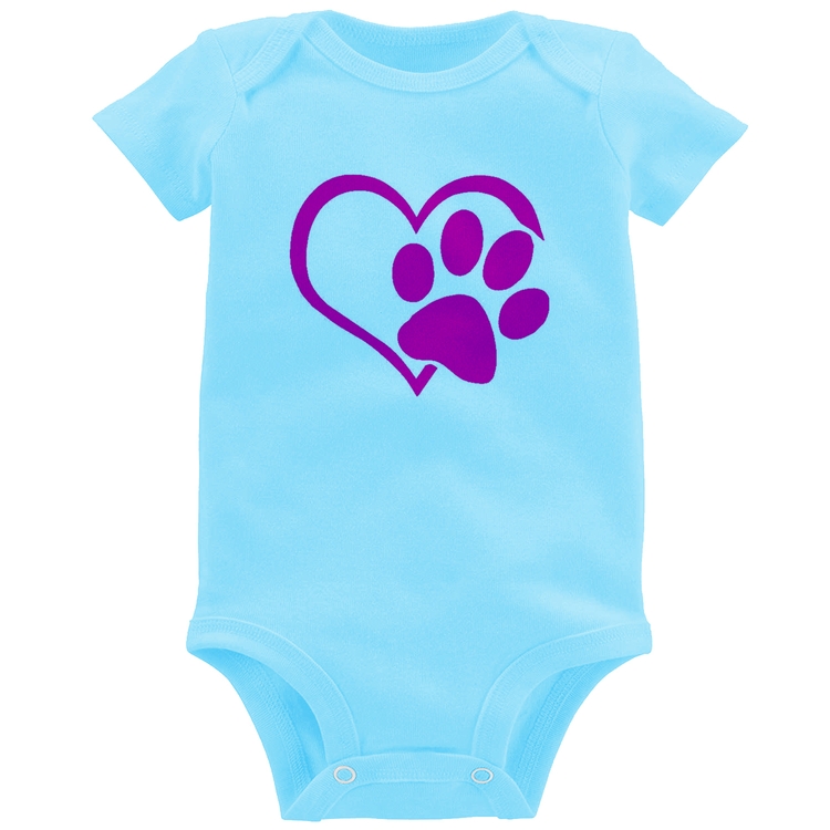 Body Bebê Coração Patinha Rosa - Azul Bebê