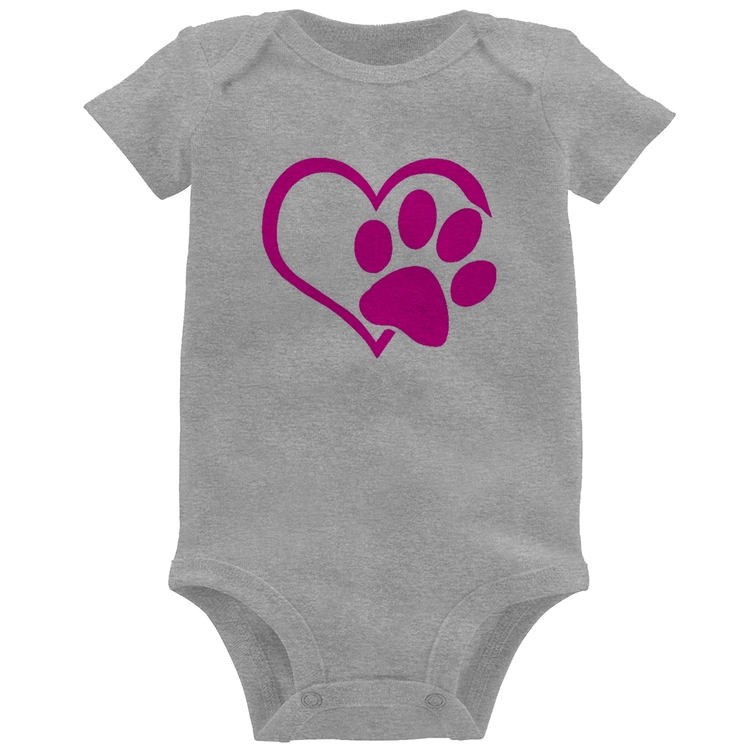 Body Bebê Coração Patinha Rosa - Cinza