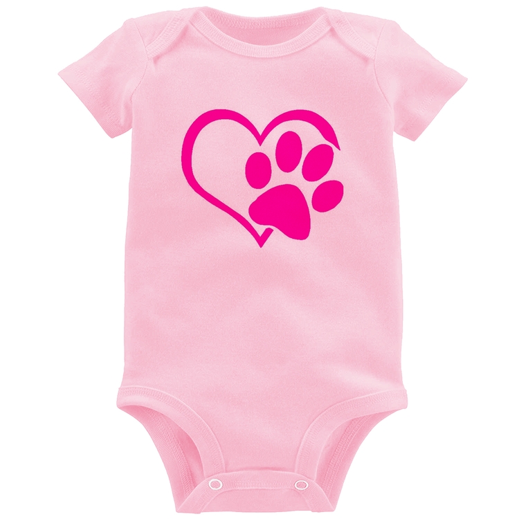 Body Bebê Coração Patinha Rosa - Rosa Bebê