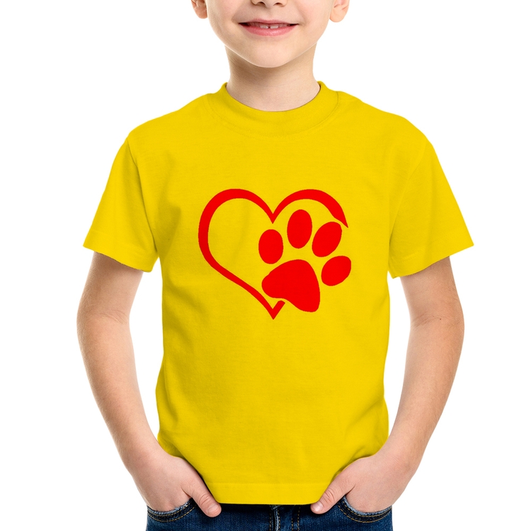 Camiseta Infantil Coração Patinha Rosa - Amarela