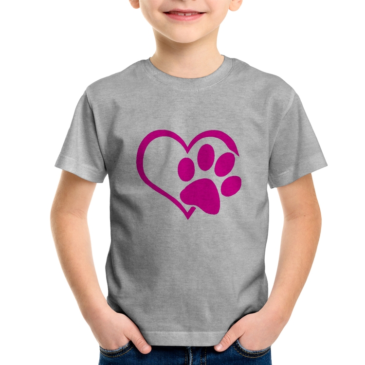 Camiseta Infantil Coração Patinha Rosa - Cinza
