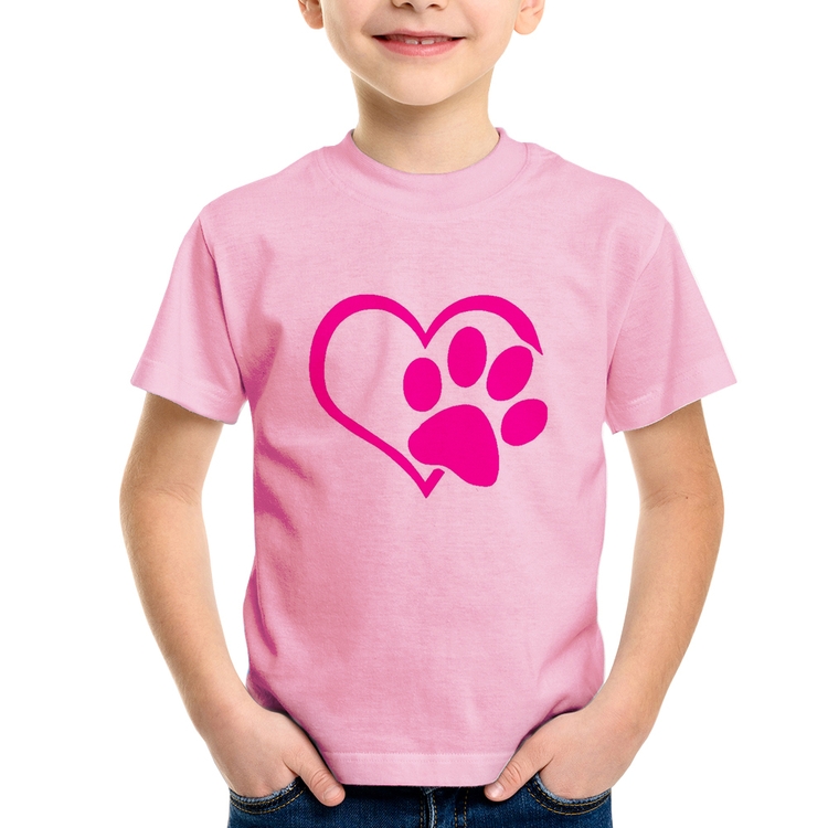 Camiseta Infantil Coração Patinha Rosa - Rosa Bebê