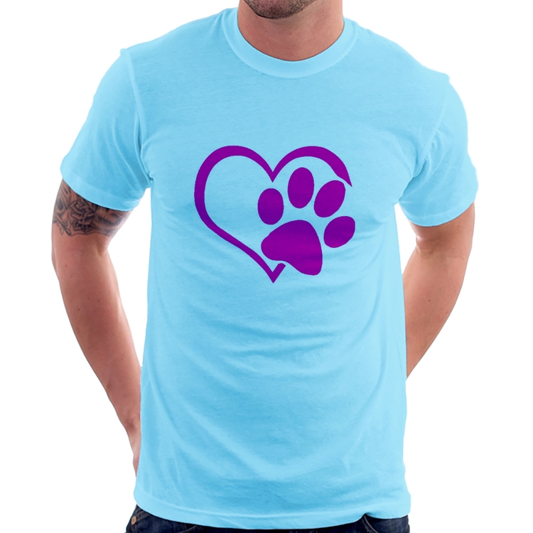 Camiseta Coração Patinha Rosa - Azul Bebê