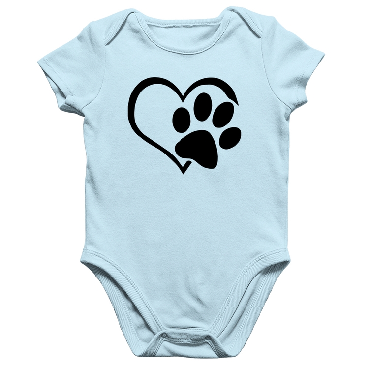 Body Bebê Algodão Coração Patinha - Azul Bebê