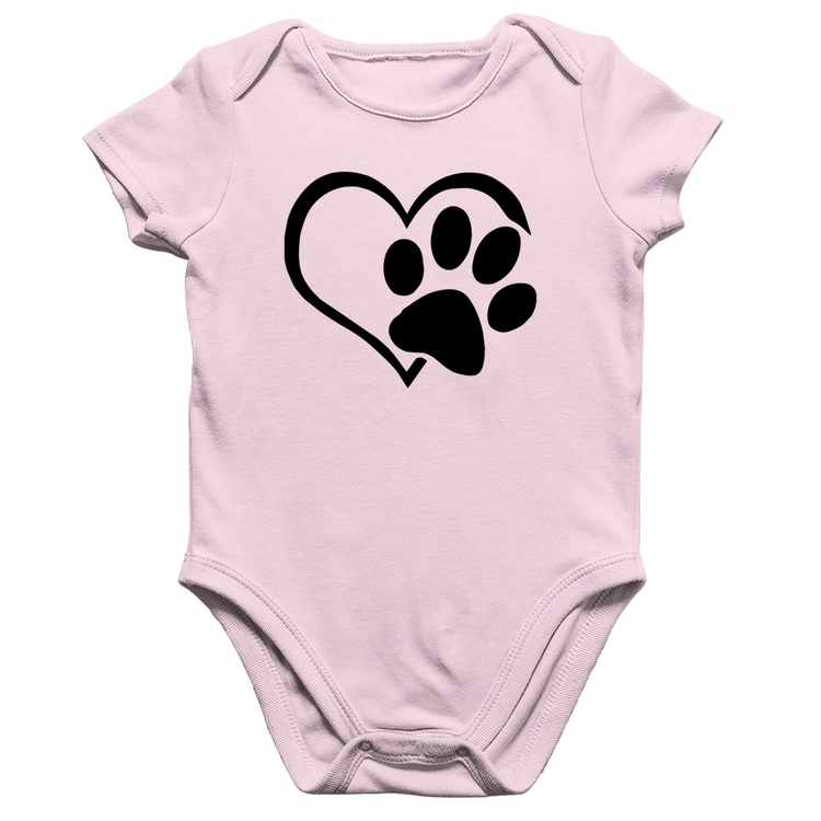 Body Bebê Algodão Coração Patinha - Rosa Bebê