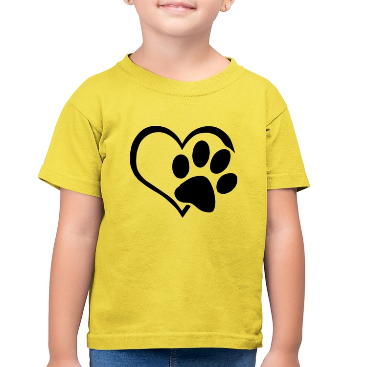 Camiseta Algodão Infantil Coração Patinha - Amarelo Canário