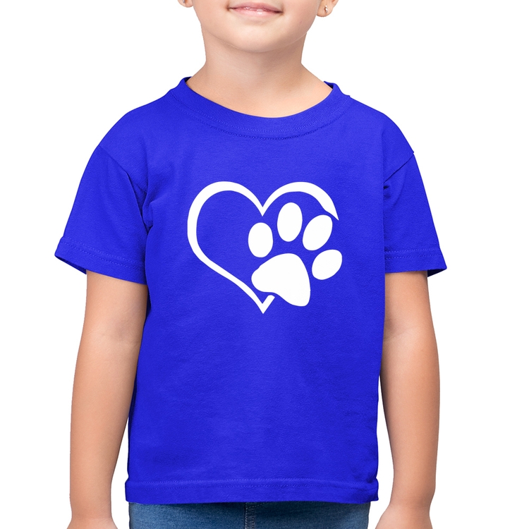 Camiseta Algodão Infantil Coração Patinha - Azul Royal
