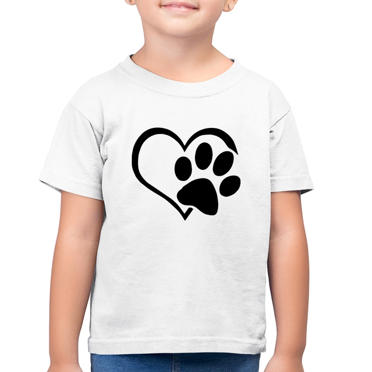 Camiseta Algodão Infantil Coração Patinha - Branca
