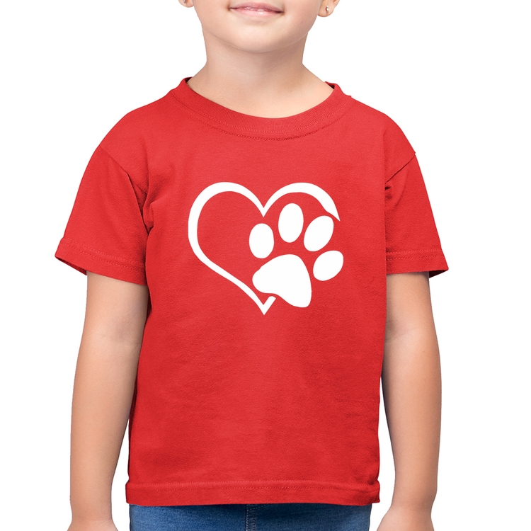 Camiseta Algodão Infantil Coração Patinha - Vermelha