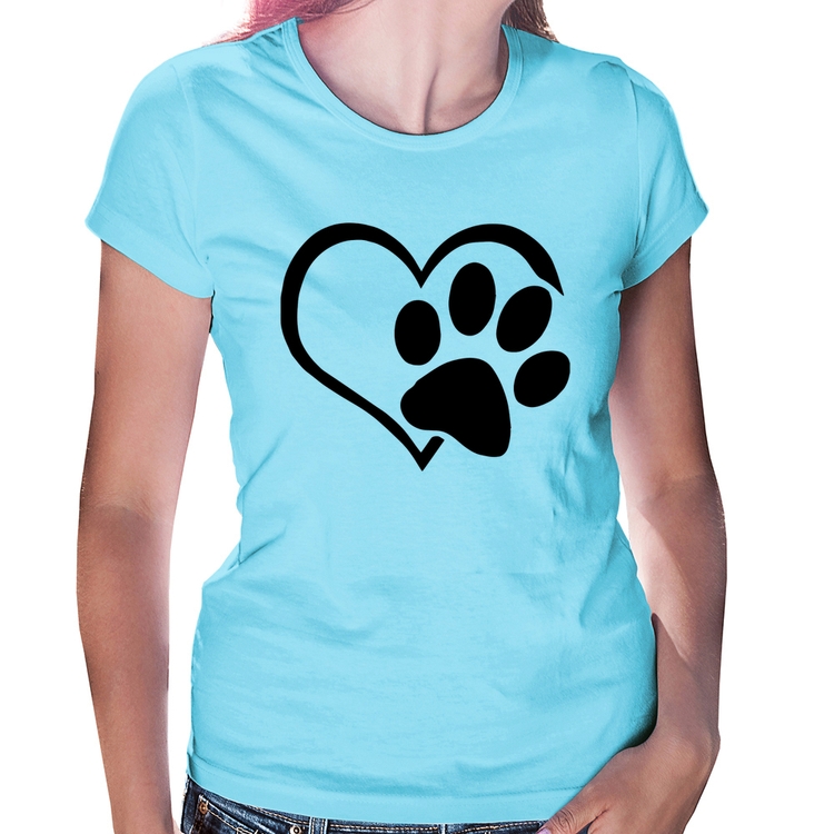 Baby Look Coração Patinha - Azul Bebê