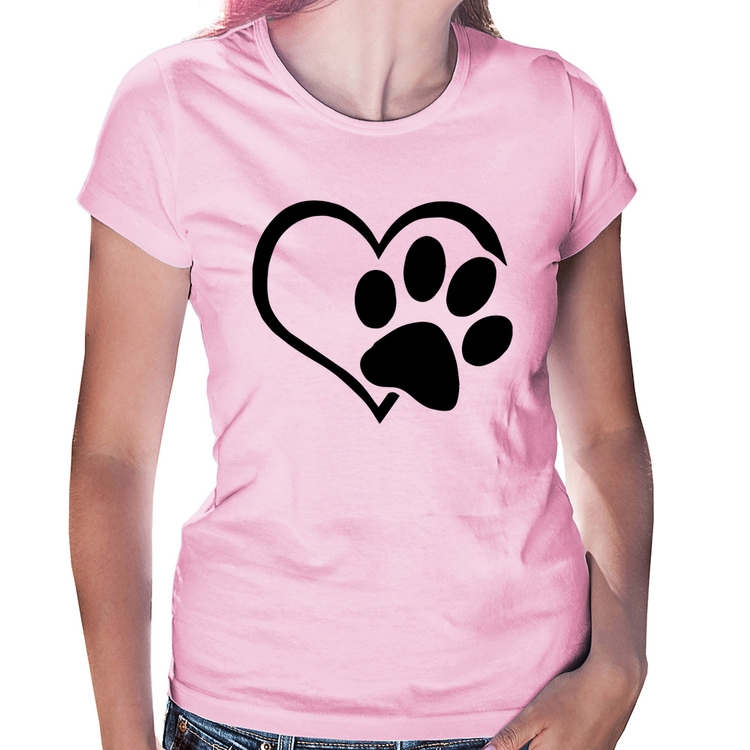 Baby Look Coração Patinha - Rosa Bebê