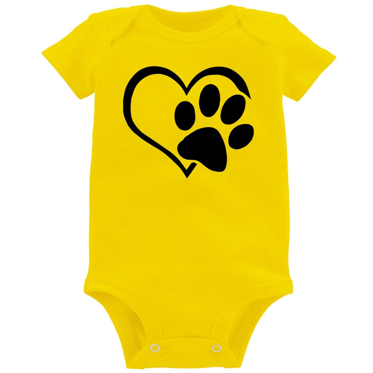 Body Bebê Coração Patinha - Amarelo